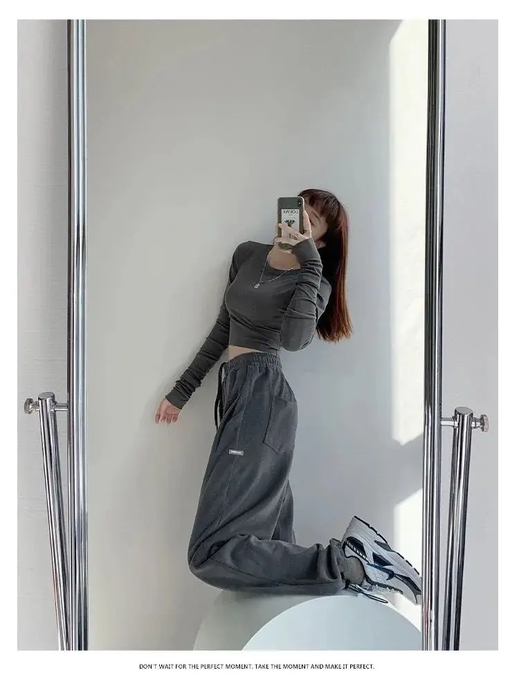 Description Picture 4 of itemHOUZHOU Women White Sweatpants Casual Baggy Sports Pants Joggers High Waisted Trousers Basic Classic Korean Streetwear All-match
