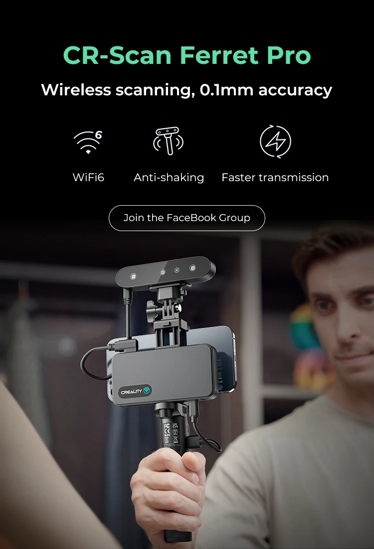 Description Picture 2 of itemCreality CR-Scan Ferret Pro Portable Handheld 3D Scanner Anti-shake Tracking WiFi6 Wireless Scanning 0.1mm Accuracy 24-bit