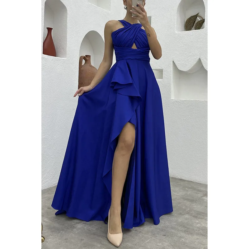 Description Picture 6 of itemSexy Hollowed-out Halter Dress Lady's Birthday Party Dress Socialite Fancy Dress Halter Strappy Dress with Large Irregular Hemli