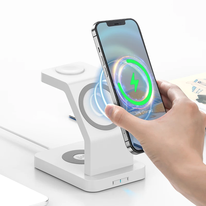 3 in 1 Magnetic Wireless Charger Stand Qi Fast Charging Induction Charger For iPhone 12 13 Pro Max Mini Apple Watch 7 6 AirPods
