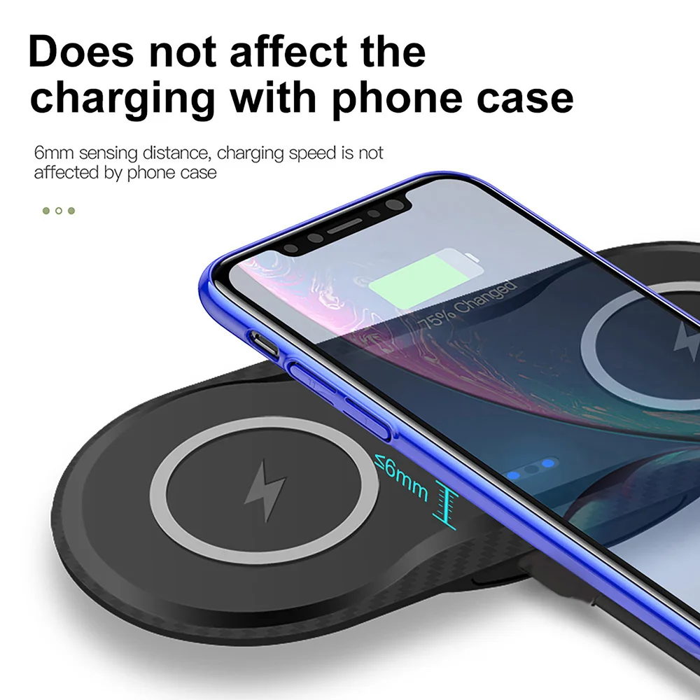 Double 2 in 1 Fast Wireless Charger for iPhone 11 12 13 14 X 8 XR AirPods Pro 40W Dual Wireless Charging Station for Samsung S22