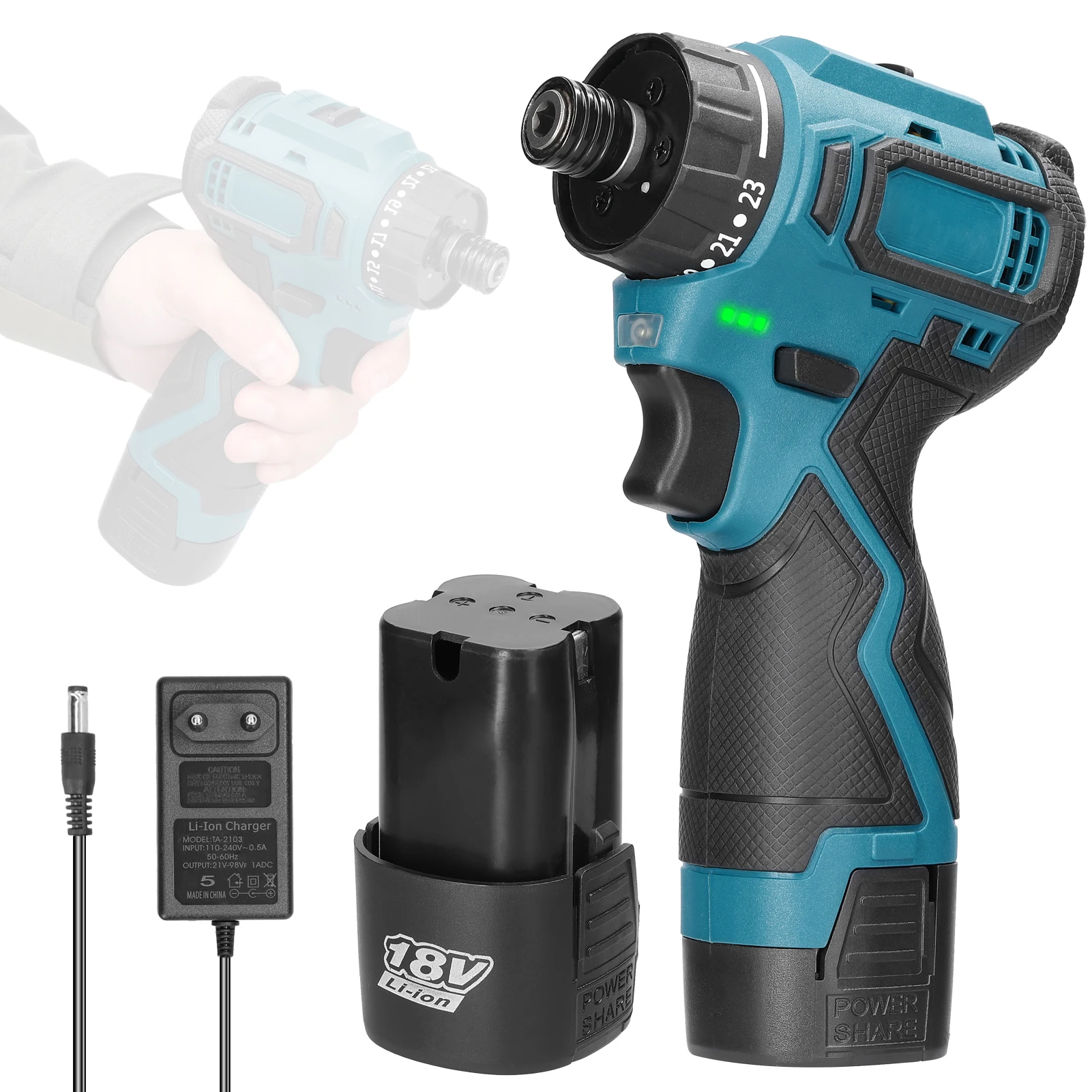 Description Picture 2 of item18V Lithium Screwdriver 45Nm Torque Adjustable 2 Speed Control Brushless Motor Impact Electric Screw Driver For Home Appliances