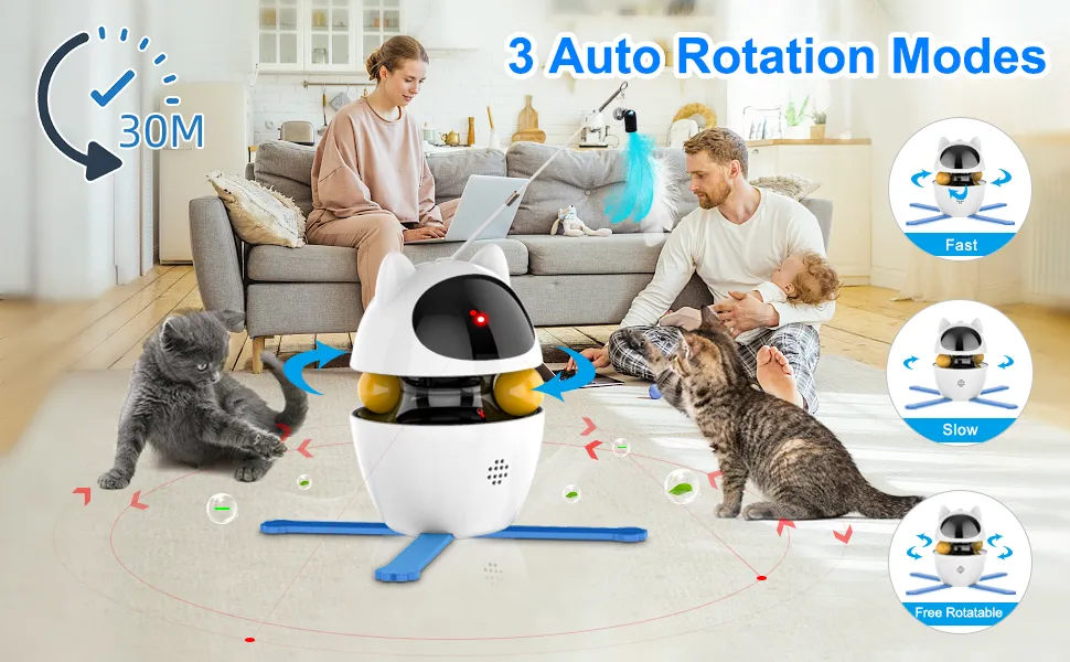 Description Picture 3 of item4-in-1 Cat Toys Indoor Electric Interactive Toys with Ball and Feather Automatic Chasing Exercising Laser Toy USB Rechargeable