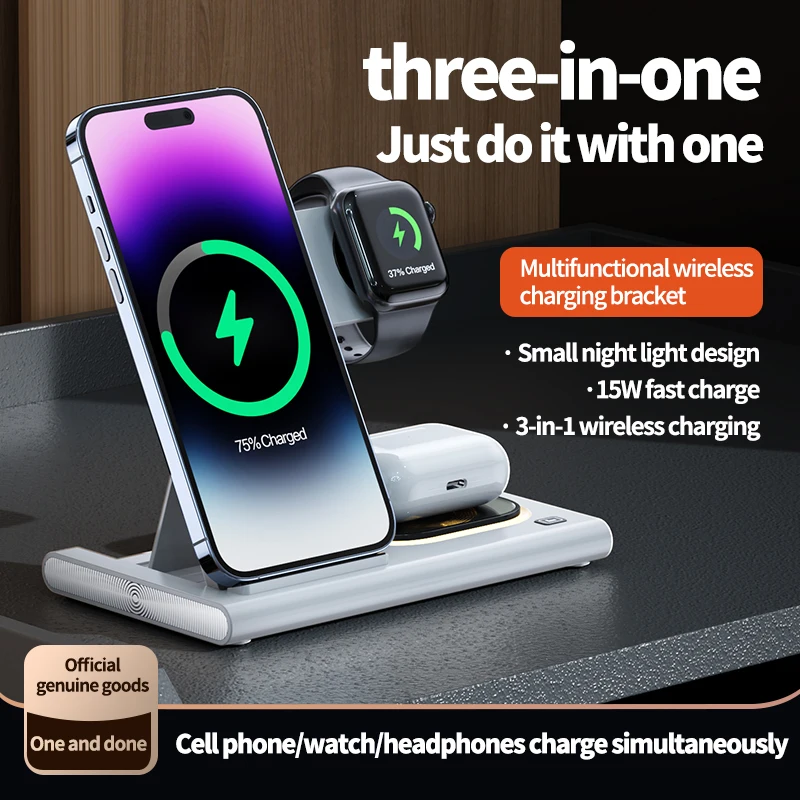 2023 HAAYOT 3 in 1 Wireless Chargers For iPhone 14 13 12 Series Fast Charging Dock Station For Apple Watch 8/7/6 Airpods Samsung