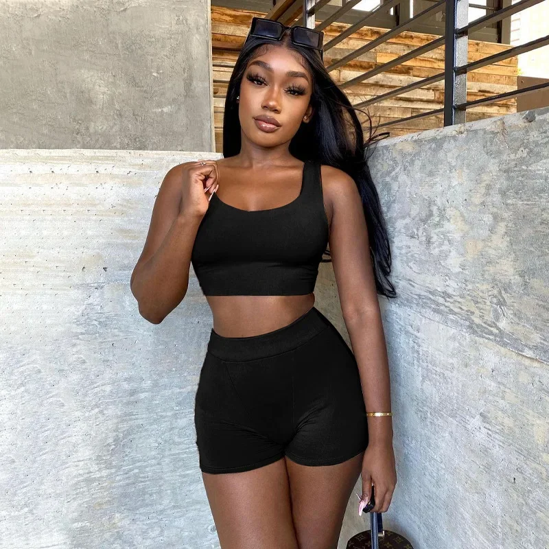 Description Picture 3 of itemBlack Short Sets Womens Outfits Spring Summer Sleeveless Tank Tops Hip Lift Shorts Sportswear Two Piece Sets Fashion Streetwear