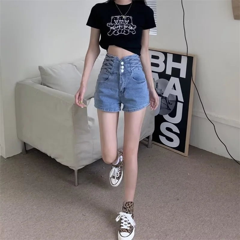 Description Picture 2 of itemFeynzz's ultra-high waist denim shorts women's summer new thin elastic ins net red a-line hot pants tide summer thin section