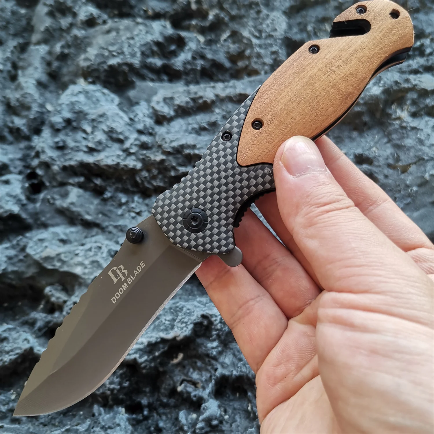 Wood Handle Ball Bearing Flippers Folding Knife Outdoor Camping Hunting Pocket Tool Fruit Knife