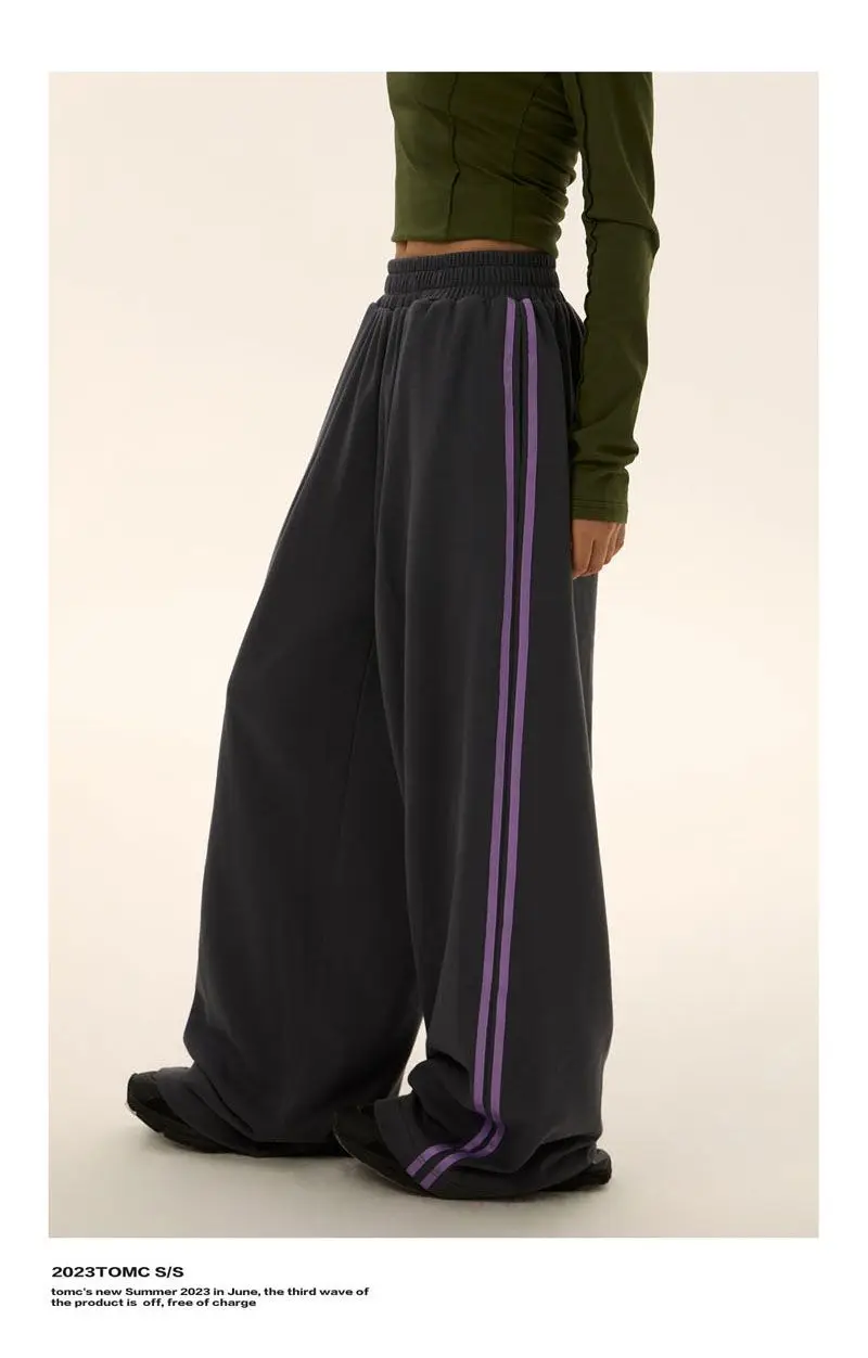 Description Picture 5 of itemHOUZHOU Vintage Striped Sports Pants for Women Oversized Wide Leg Sweatpants Harajuku Hip Hop Baggy Streetwear Korean Fashion