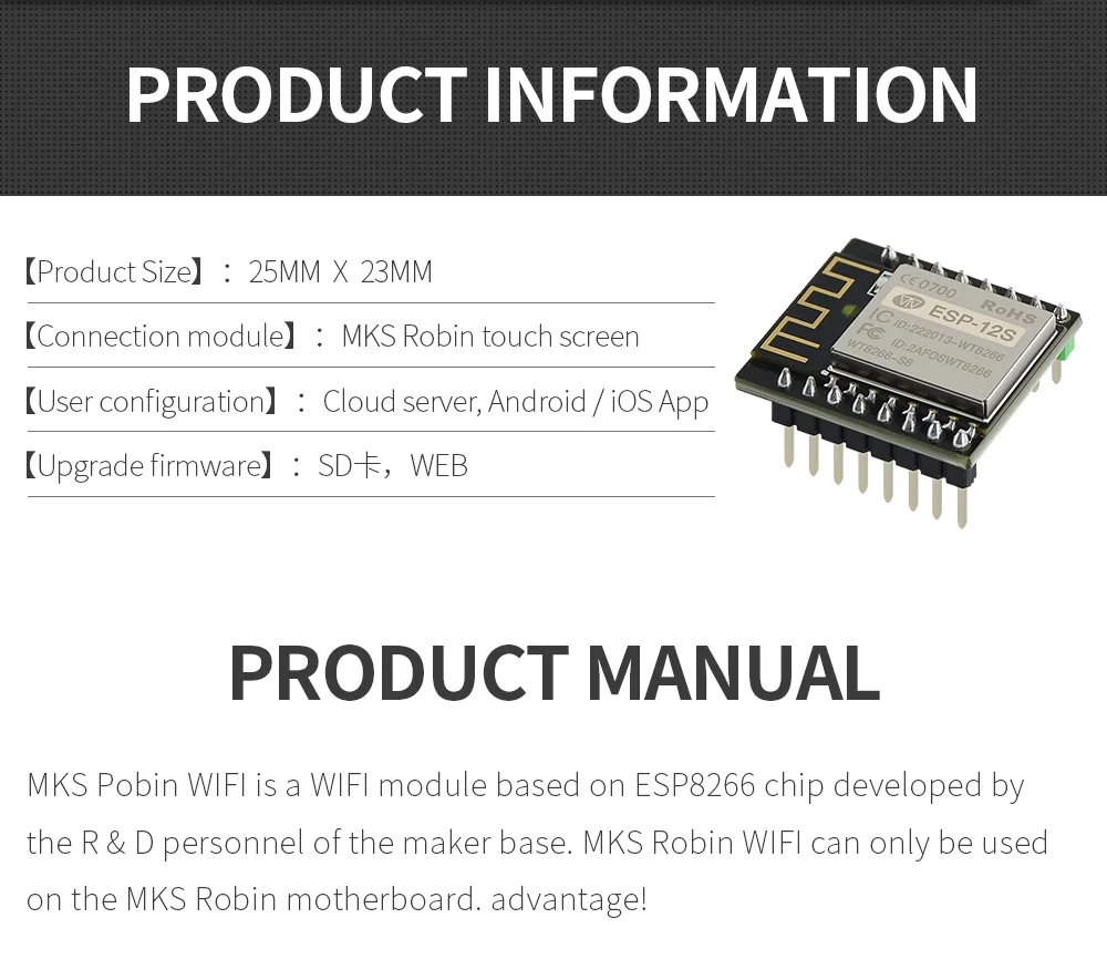 Description Picture 3 of item1PCS WIFI Module MKS WIFI Robin  V1.0 3D Printer Wireless Router ESP8266 APP Remote Control for MKS Robin Nano Board Blu-3 SP-5