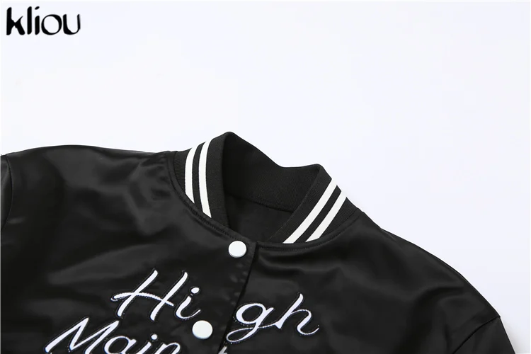 Description Picture 5 of itemKliou Letter Embroidery Short Baseball Jacket Women Fashion Casual Slim Vintage Cropped Coat Lady Classic Streetwear Clothing