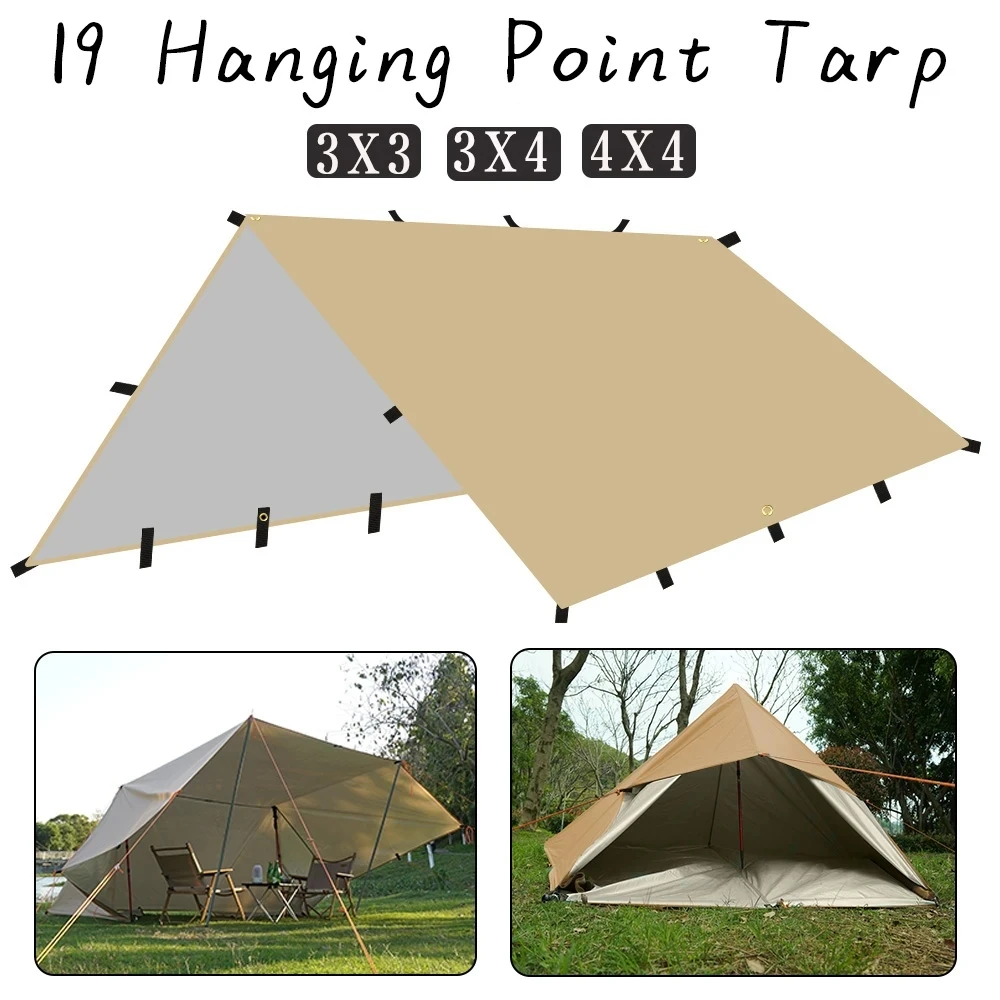 Description Picture 3 of item4x4m 4x3m 3x3m 19 Hang Points Tent Tarp Survival Sun Shelter Shade Canopy Outdoor Backpacking Waterproof Camping Awning SunShade