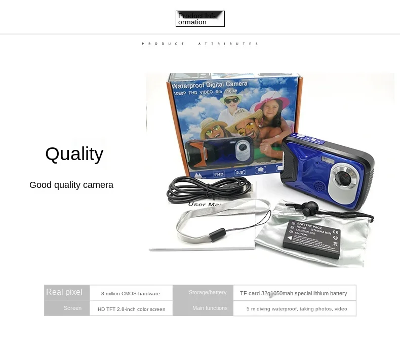 ELRVIKE HD1080P HD Waterproof Digital Camera Bare Metal Diving Camera 2.8 Inch Color Screen Panoramic Video