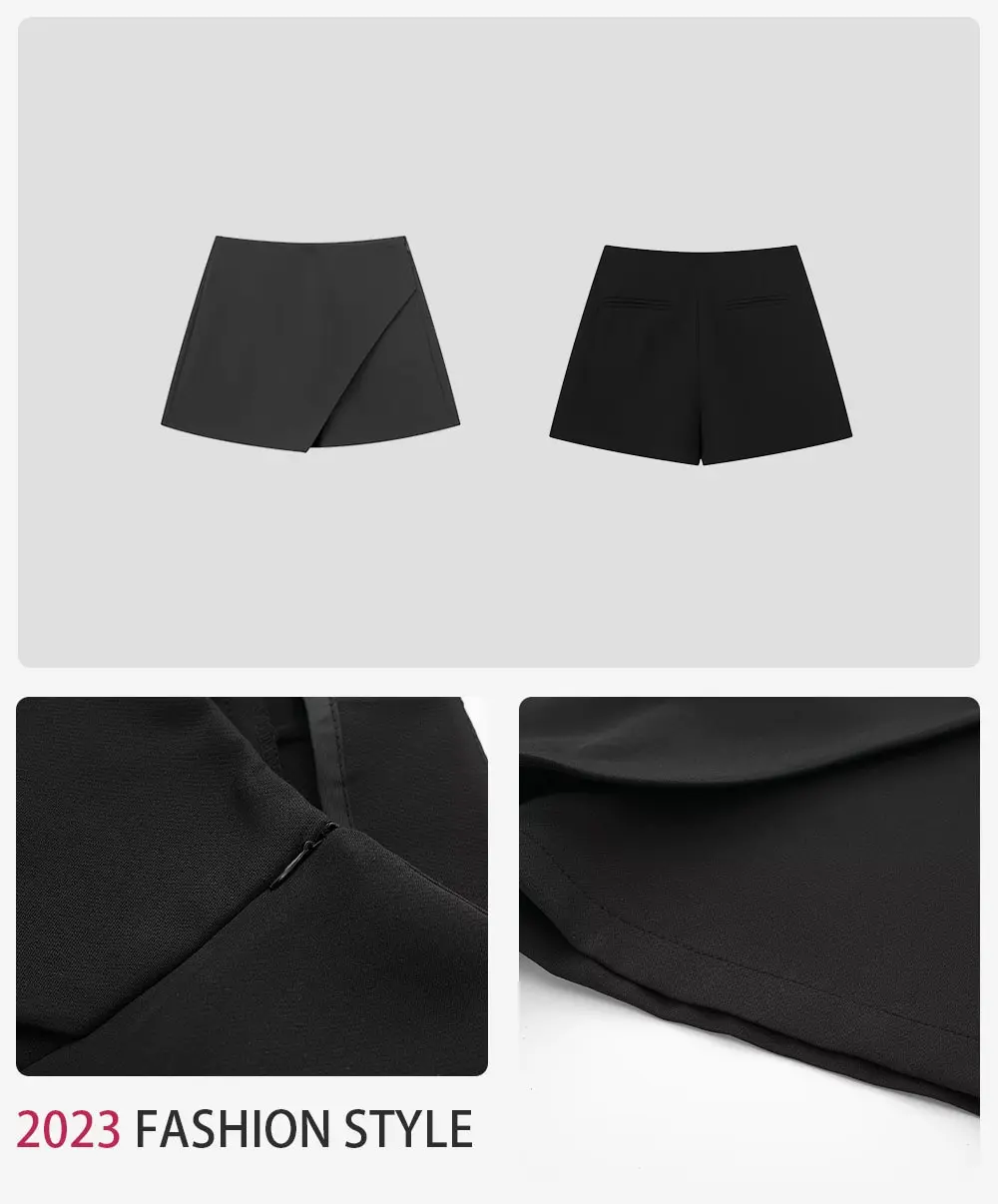 Description Picture 6 of itemWomen 2023 New Chic Fashion Asymmetry Shorts Skirts Vintage High Waist Side Pocket Zipper Female Skorts Mujer
