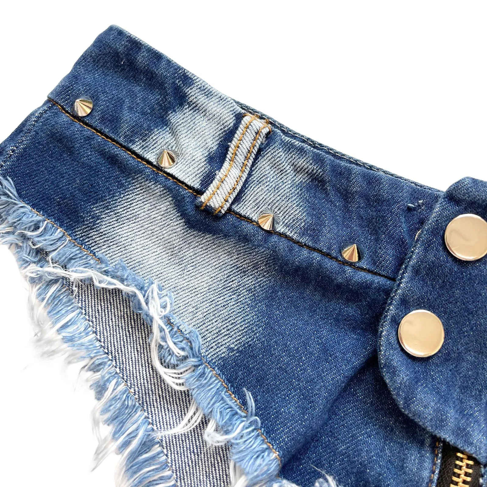 Erotic Women Zipper Crotch Denim Shorts Low Rise Hot Pants Jeans Mini Shorts Panties for Rave Festival Nightclub Pub Stage Show