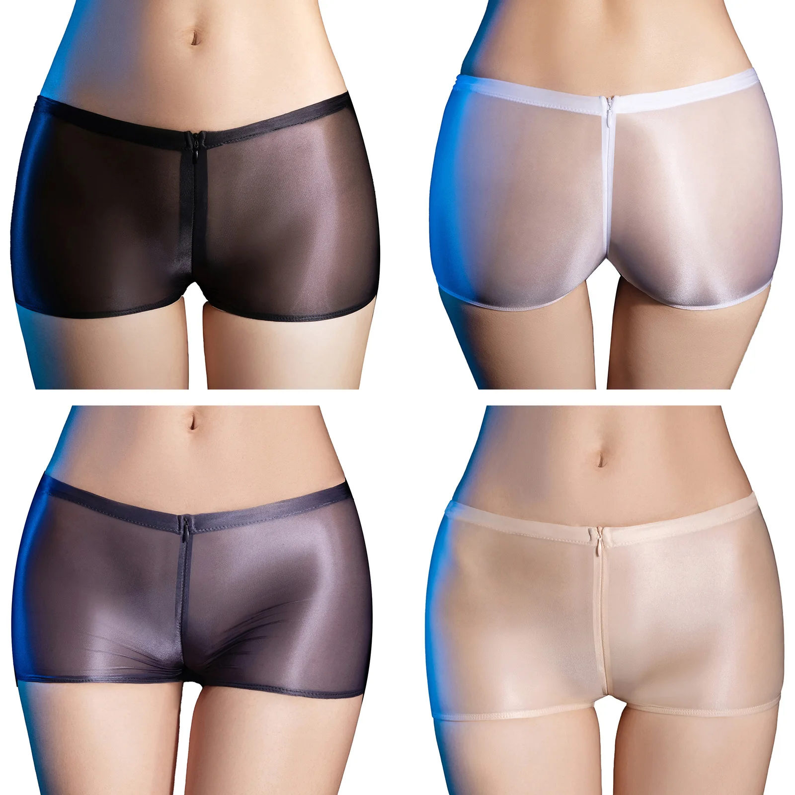 Description Picture 2 of itemSemi Transparent Shorts Women's Sexy Shorts Glossy Leggings Stretch Low Waist Lingerie Underwear Party Clubwear Skinny Knicker