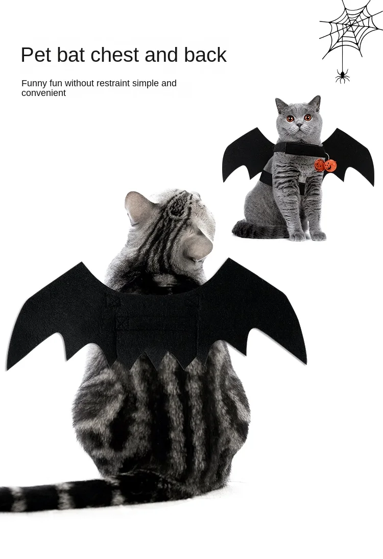 Description Picture 2 of itemHalloween Pet Costume Cat Clothes Dog Costumes Pet Clothes Bat Wings Bell Chest Strap Creative Cat Dog Bat Wings Transformation