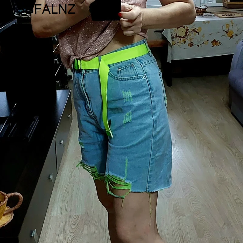 Summer Women New Trend Green Color Contrast Jeans Short Pants Lady Fashion Thin High-waist Denim Shorts Straight Streetwear Pink