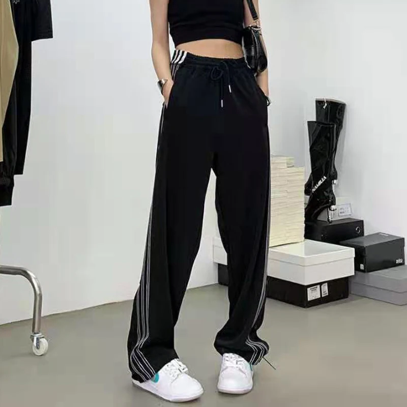 Description Picture 5 of itemGidyq Summer Striped Wide Leg Pants Women Fashion Breasted Loose Sweatpants Y2K Streetwear Female High Waist Straight Trousers