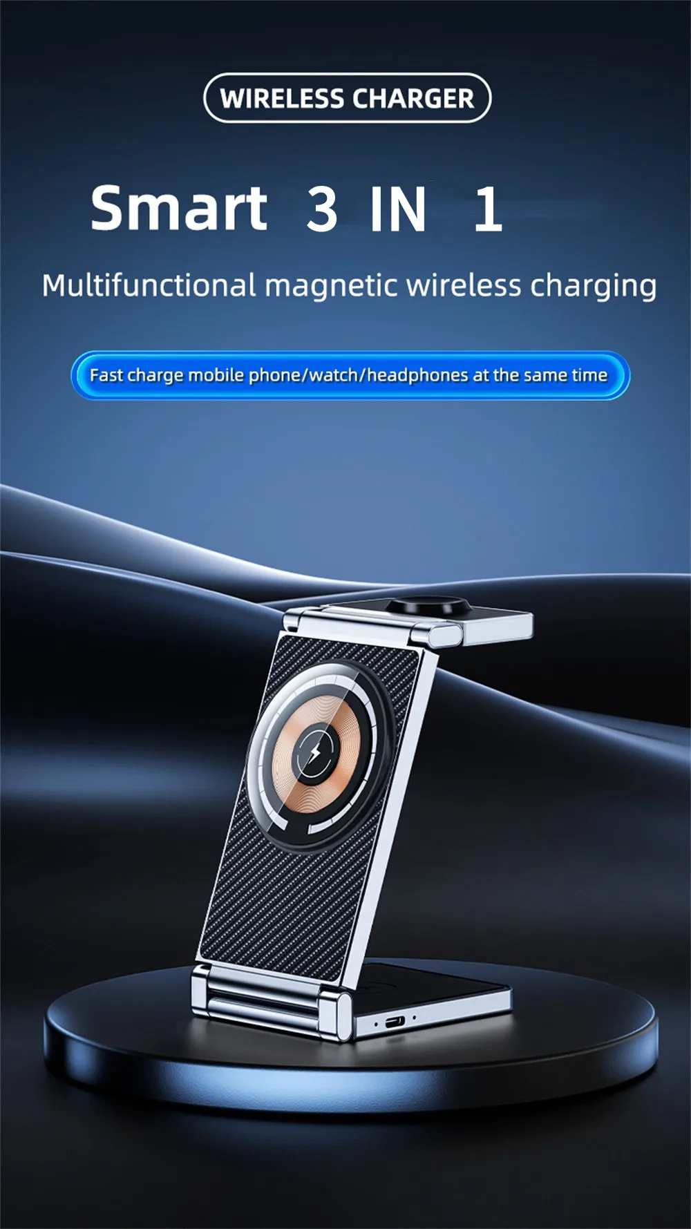 Newest 3 IN 1 Magnetic Wireless Charger Station For iPhone 14 13 12 Pro Max Fast Charging Dock For Airpods Pro Apple Watch 8 7 6
