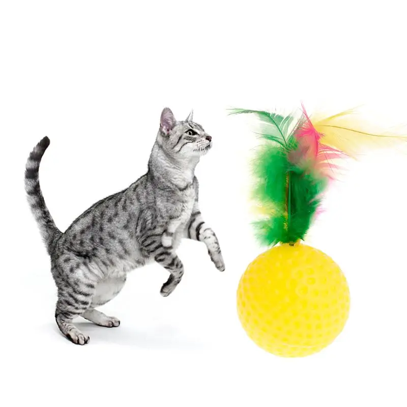 Description Picture 4 of itemColorful for Cat Squeaky Ball  Feather Balls Training Interactive Funny Toy