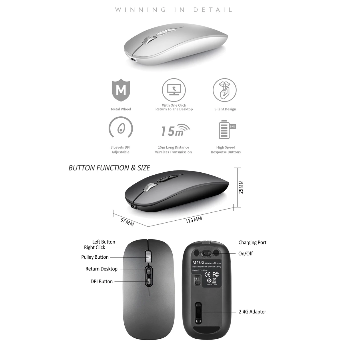 Description Picture 6 of itemRechargeable Wireless Mouse Ergonomic Portable Silent Computer 2.4G Mouse for Laptop Android Windows Mac