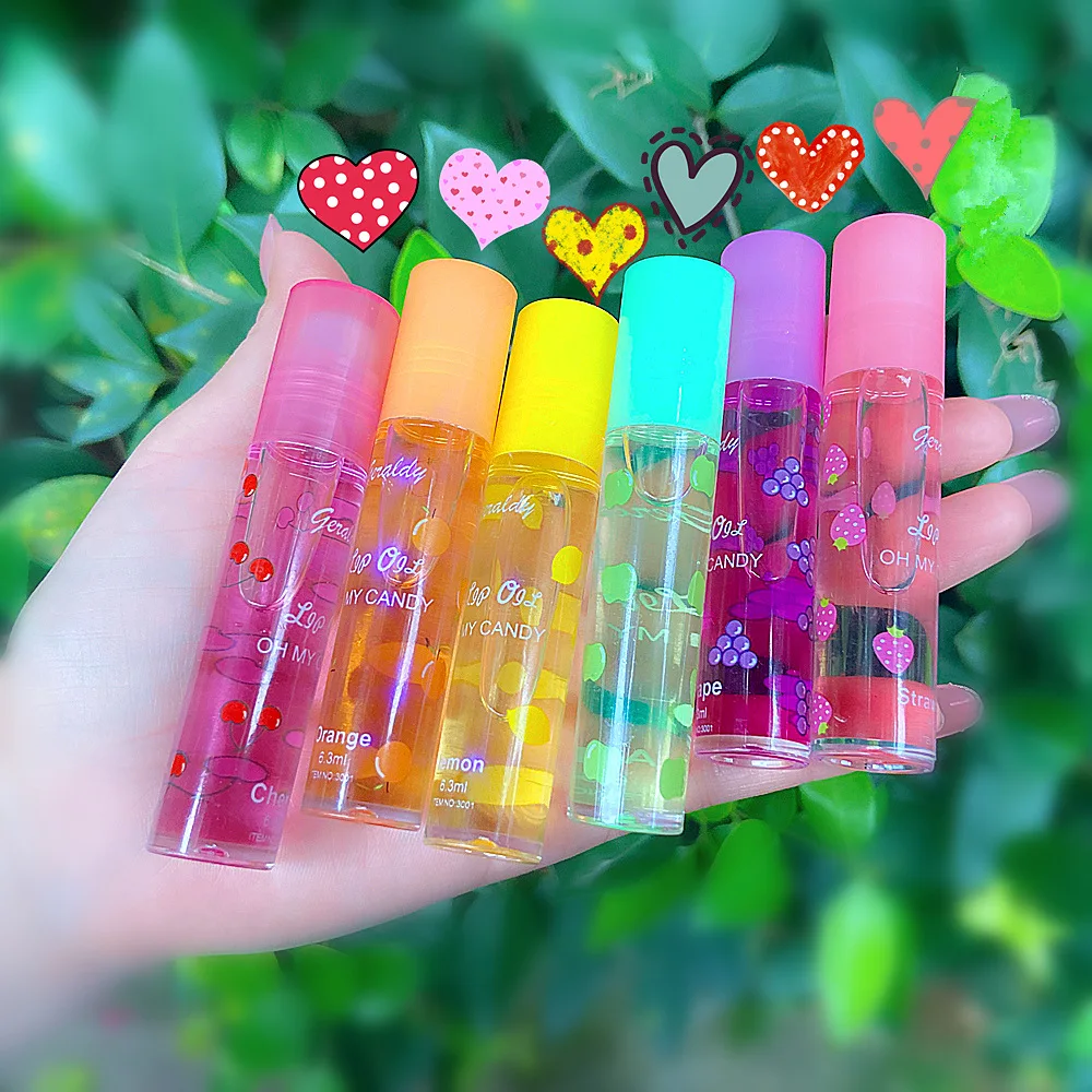 Description Picture 6 of item6 Colors Roll-on Fruit Oil Lip Balm Lip Oil Moisturizing Mirror Transparent Lip Oil Long lasting Hydrating Lip gloss Cosmetics