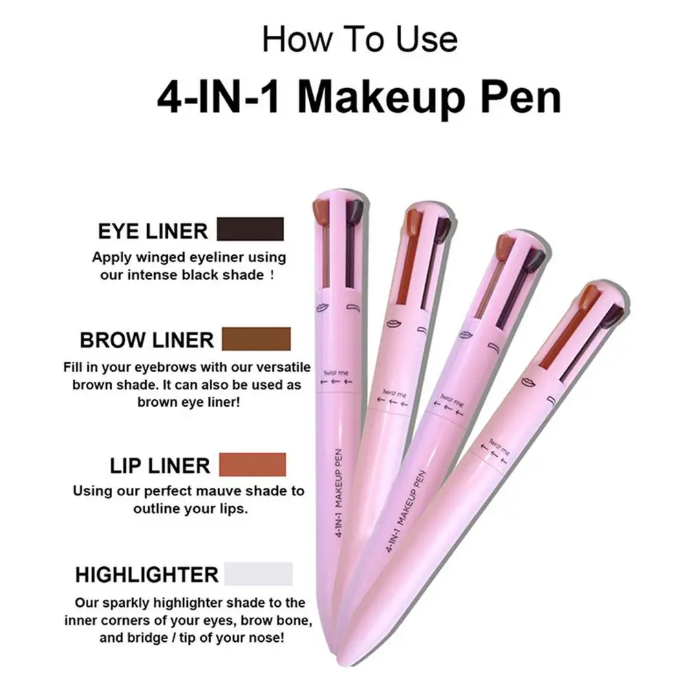 Description Picture 4 of item4 In 1 Makeup Pen Muti-use Long Lasting Eyebrow Highlighter Lip Make Up Cosmestic Pencil Sweat Resistant For Work Travel Use