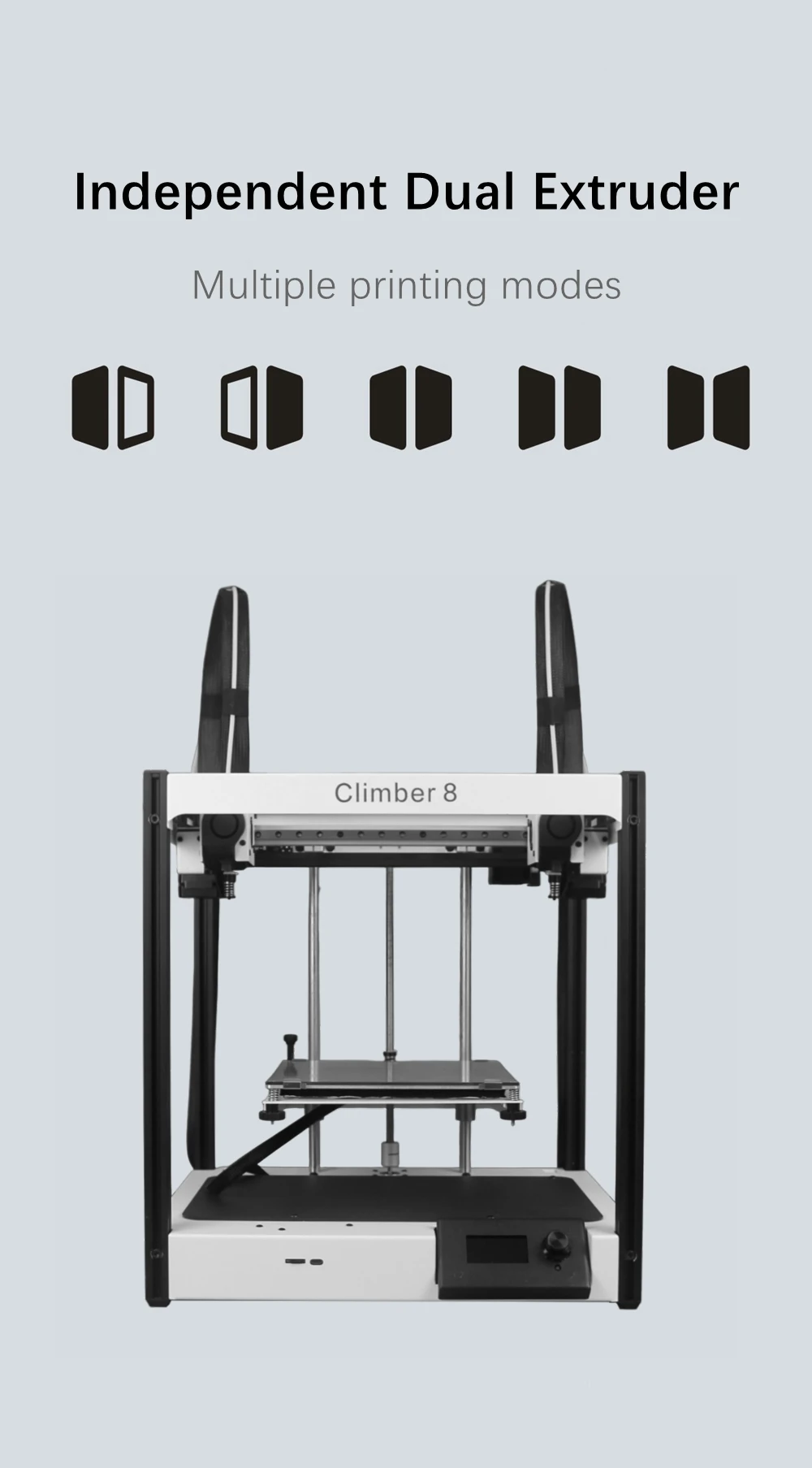 Description Picture 2 of itemNewest IDEX 3D Printer FDM Independent Dual Extruder Dual X Full Metal frame High Precision Large size DIY kit Climber-8A