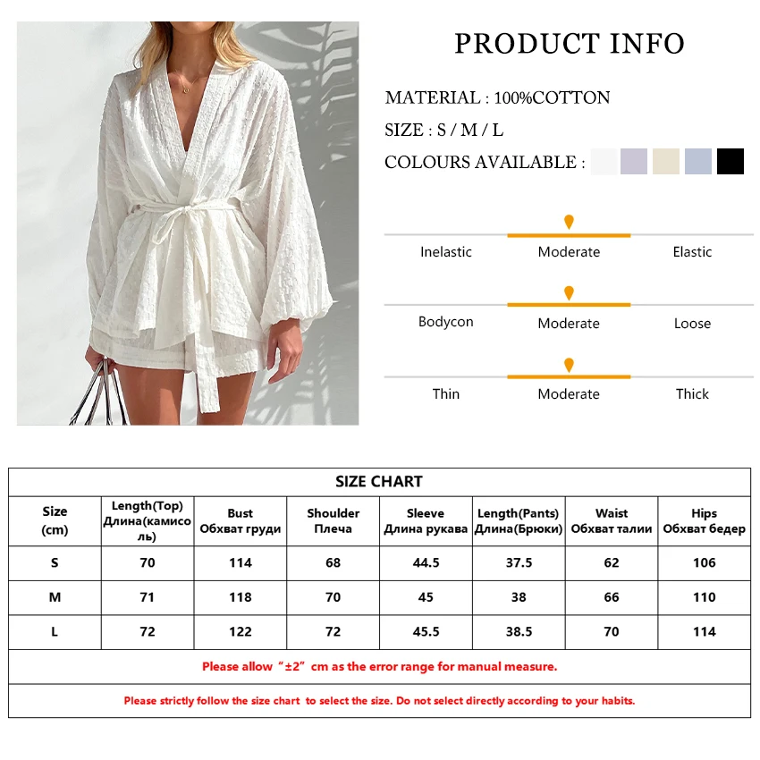 Description Picture 2 of itemClacive Fashion Long Sleeve Robes Top Two Piece Sets Womens Outifits Autumn Casual White Home Suit Elegant Shorts Women'S Sets