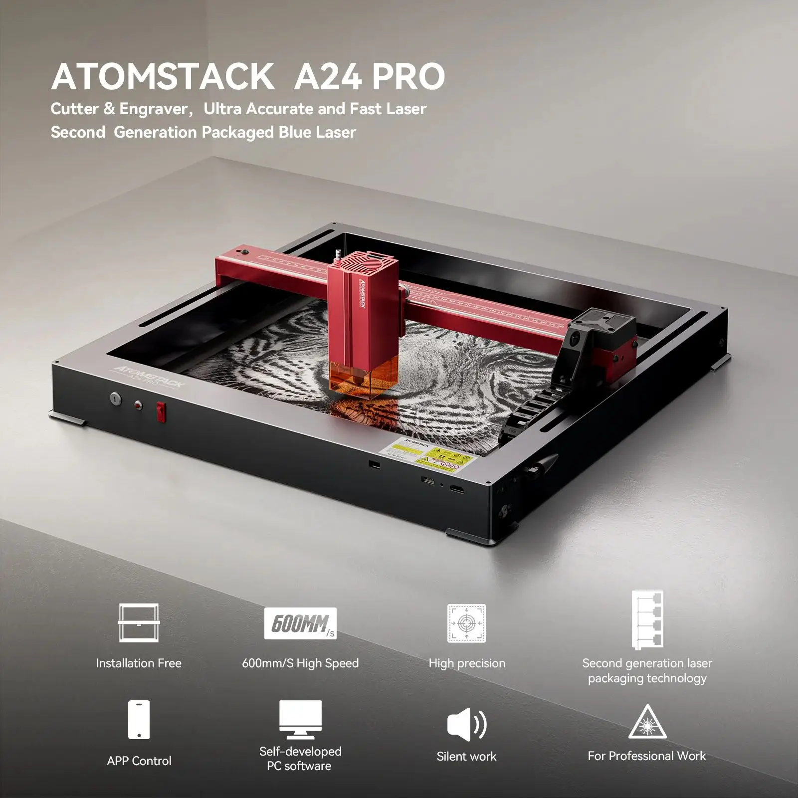 Description Picture 2 of itemAtomStack A24 PRO Optical Power 24W Laser Engraver Unibody Frame Requires No Assembly