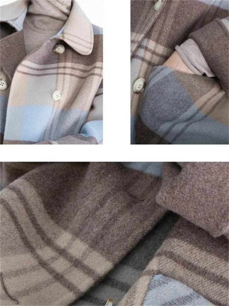 Description Picture 6 of itemYitimoky Plaid Coats for Women Autumn Winter 2023 Vintage Long Sleeve Double Breasted Wool Coat Casual Turn Down Collar Jackets