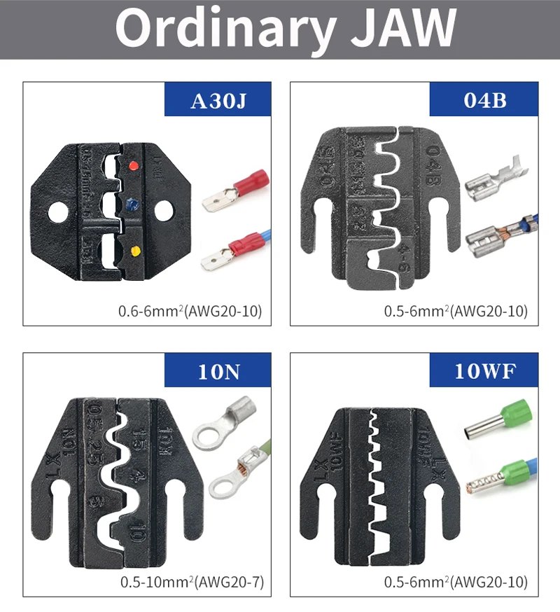 Description Picture 5 of itemCrimping Pliers Clamp Tools Multifunctional Electrica Terminals Crimp Interchangeable Dies Wire Crimper Crimping Tools Ratchet
