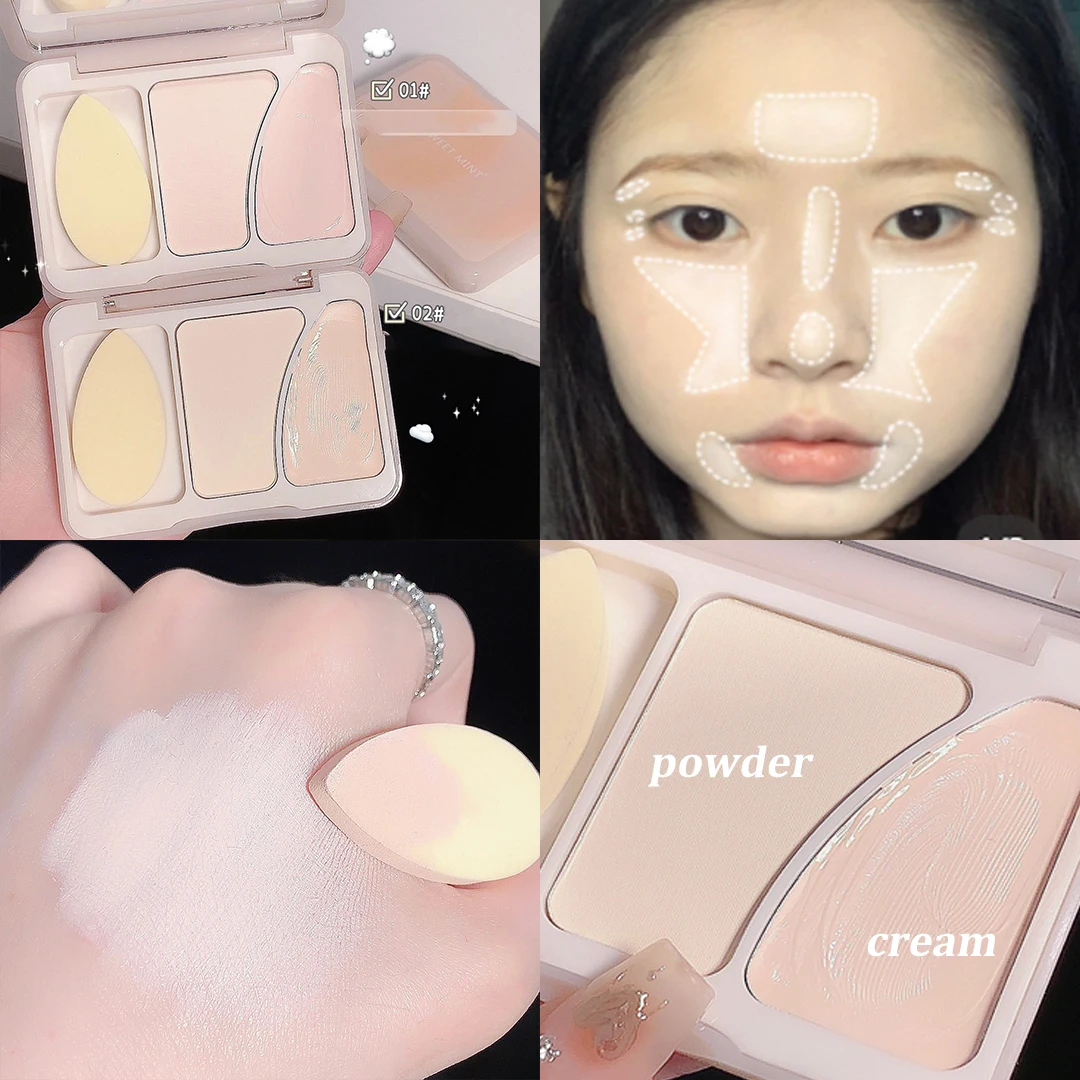 Creamy Double Texture Highlighters Palette Makeup Face Concealer Matte Brightening High Gloss Powder Waterproof Natural Tone