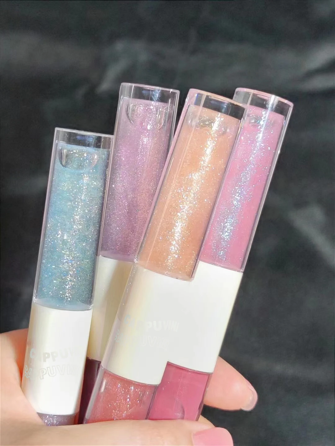 Description Picture 4 of itemPurple Glitter Water Light Lip Gloss Lip Glaze Double-end Mirror Liquid Lipstick Not Fade Lip Tint Lasting Moisturizing Cosmetic