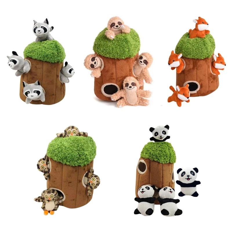 Description Picture 2 of item5Pcs/Set Burrow Interactive Dog Toys Hide Seek Puppy Toys Colorful Squeak Stuffed Animals Plush Puzzles Tree Holes Toy