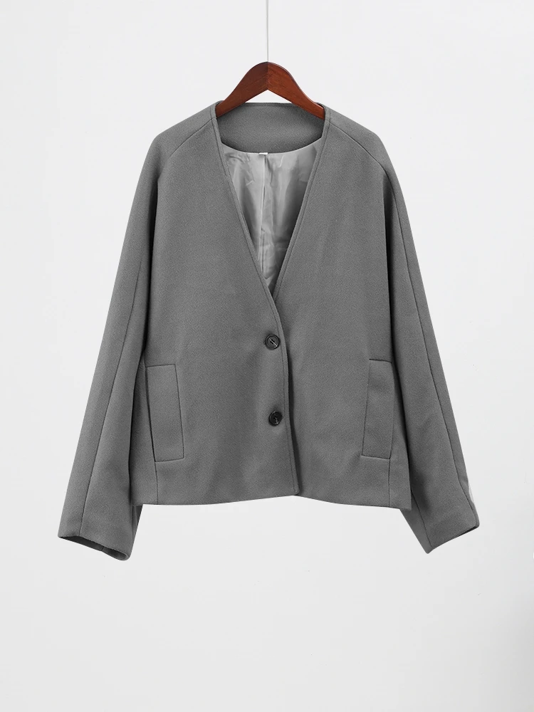 Solid V-neck Single Breasted Long Sleeved Jacket Women's Fashion Casual Autumn Winter Warm Coat 2023 Female Chic Street Outwear