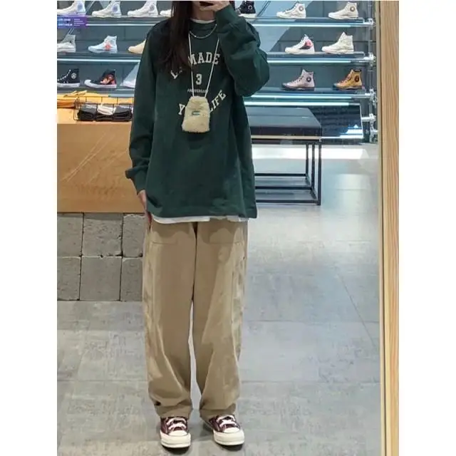 Description Picture 3 of itemVintage Cargo Pants Women Khaki Wide Leg Pants womens Harajuku Baggy Sweatpants Hip Hop Trousers Drawstring Streetwear Pantalon
