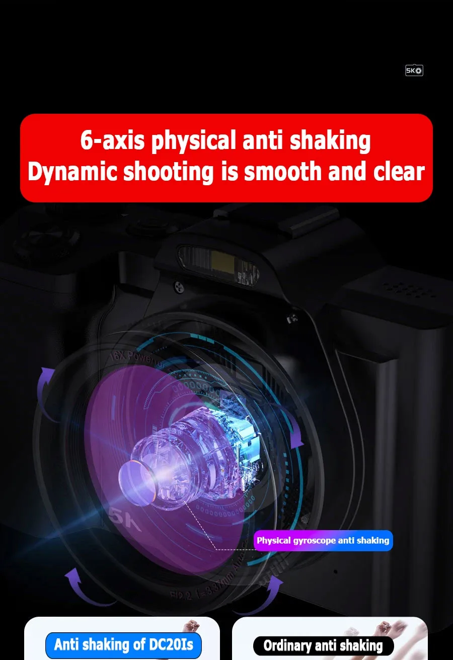 Description Picture 5 of item5K Shooting Micro DSLR Camera, High-Definition Digital Camera, Electronic Flash Camera, Household Anti Shake Birthday Gift