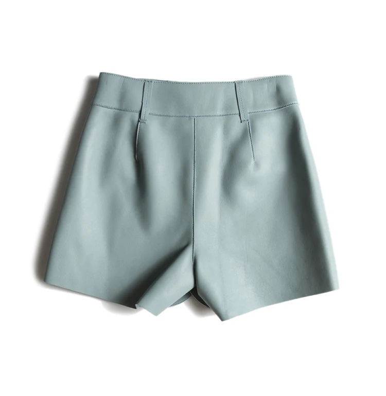 Description Picture 6 of item2023 Lady Genuine Leather Skorts Women Chic Korean Style Culottes Skirt Femme Buttons Hip Sexy Streetwear Shorts With Pocket