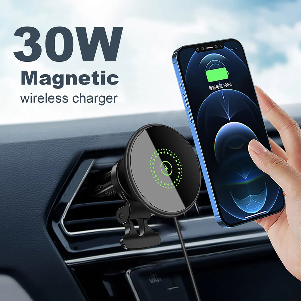 Description Picture 2 of itemPDKUAI Wireless Car Charger Magnetic 30W Fast Charging Mount Safe Air Vent Clip Phone Holder for iPhone 14 13 12 Pro Max Mini