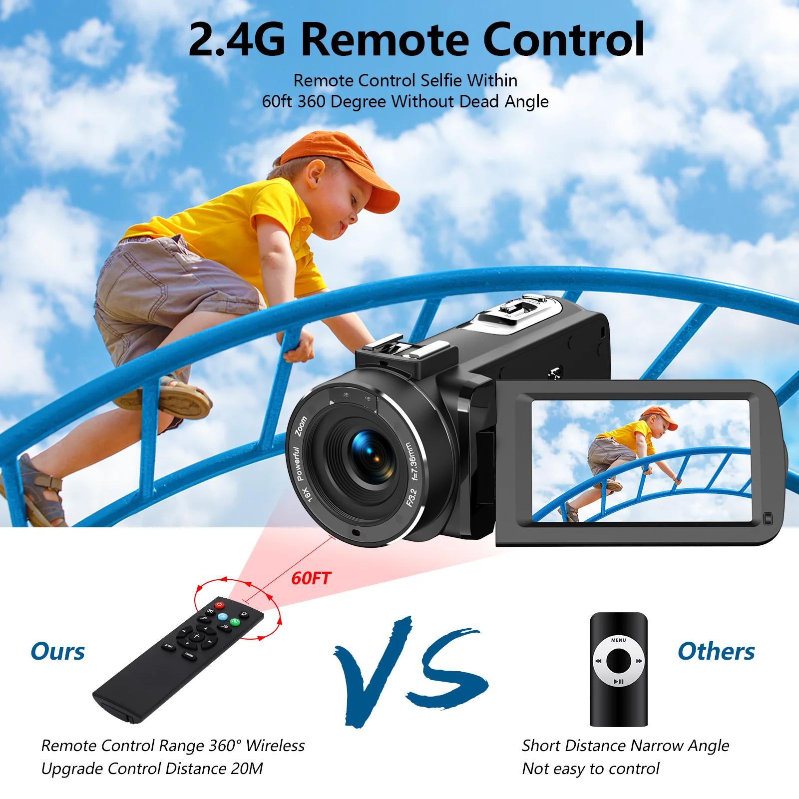 Description Picture 2 of item2.7K Digital Camera Video Cameras 3.0 inch Rotating Touch Screen Camera IR Night Vision 18X Zoom Cameras wtih battery Gift DV