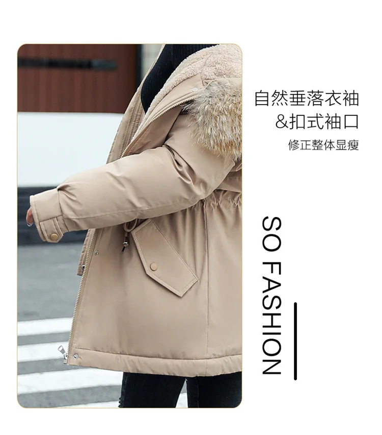 Description Picture 6 of itemWomen's cotton jacket 2023 winter casual mid length women's warm and loose fitting large wool collar cotton jacket