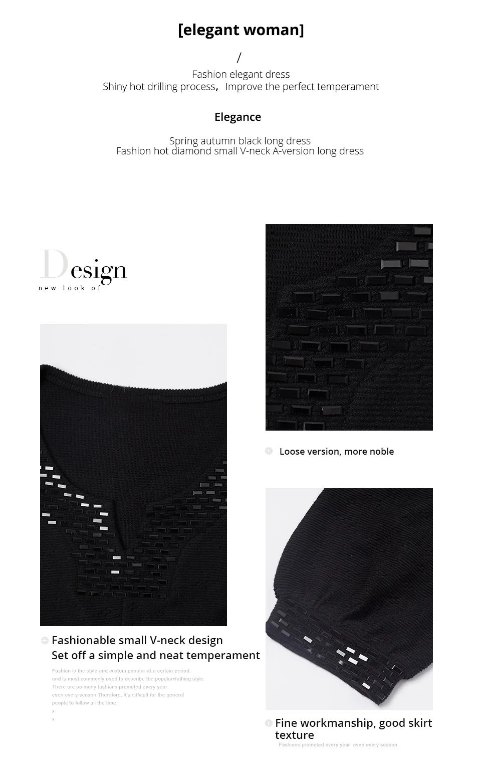 Description Picture 3 of itemAstrid Women's Dresses For Women 2023 Oversize Casual Elegant Dresses Party A Line Diamond Long Black Dresses Long Sleeve Office