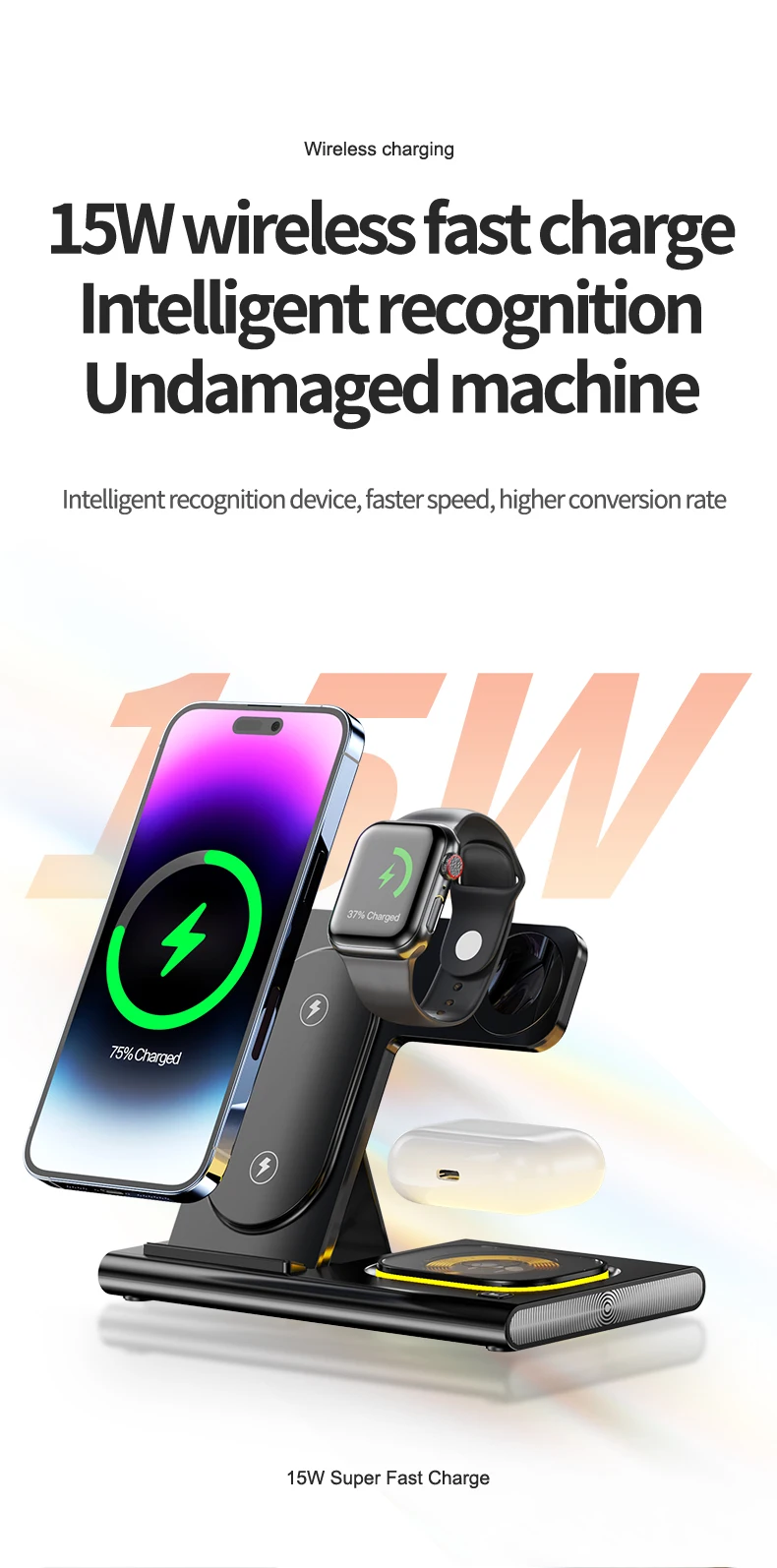 2023 HAAYOT 3 in 1 Wireless Chargers For iPhone 14 13 12 Series Fast Charging Dock Station For Apple Watch 8/7/6 Airpods Samsung