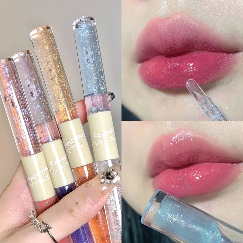 Description Picture 4 of itemDouble-end Water Light Lip Gloss Purple Glitter Mirror Lip Tint Waterproof Not Fade Lasting Moisturizer Lip Plumper Lipsticks