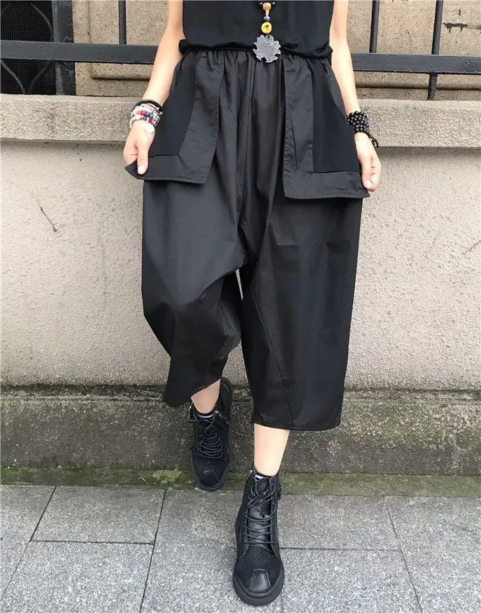 Description Picture 3 of itemNine-point Pants Harajuku Casual Cargo Pants Solid Baggy Straight Trouser Wide Leg Pockets Joggers Trousers Y2K Women Streetwear