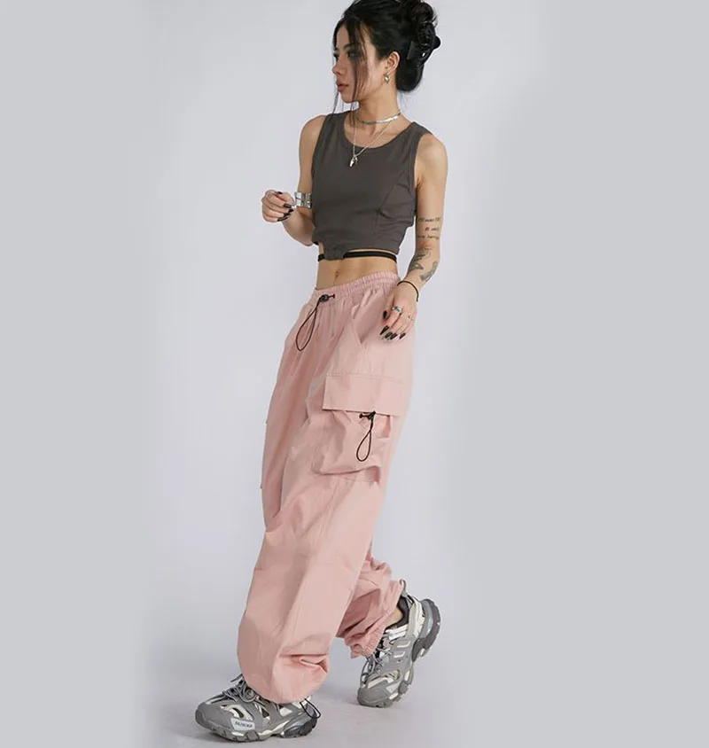 Zoki Hip Hop Streetwear Cargo Pants Women Loose Big Pockets Ins Tide Wide Leg Trousers Y2K Fashion All Match Jogging Sweatpants