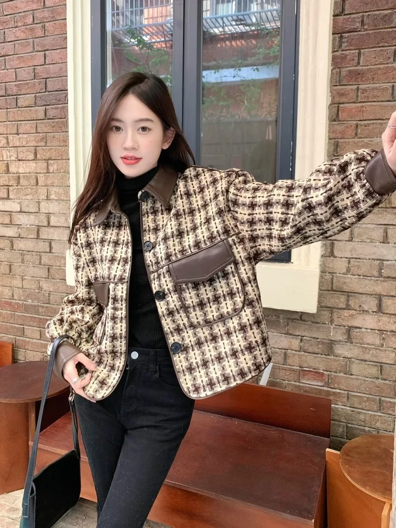 Description Picture 6 of itemAutumn Winter Women's Jacket Small Fragrance Coat Plaid Lapel Retro Sense of Design Short Loose Tops Korean Reviews Many Clothes