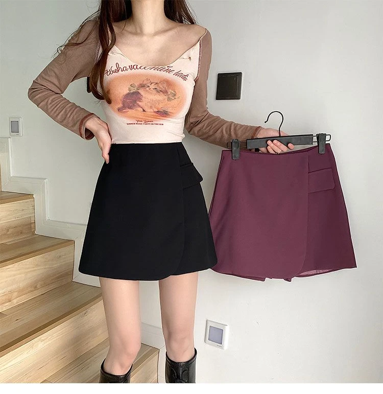 Description Picture 5 of itemShorts Skirts Women Irregular High Waist Summer All-match Chic Solid Loose Simple A-line Ins Elegant Ulzzang Popular New Arrival