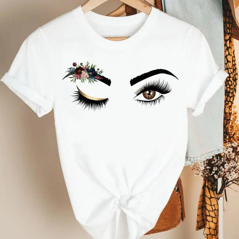 Description Picture 5 of itemWomen Pretty Eyelash Eye Sleep Sexy Cute Ladies Cartoon Summer Short Sleeve Tshirt Nice Tee Print Fashion Top Graphic T-shirt